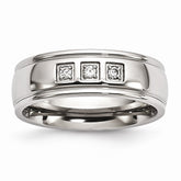 Sophia Jewelers Polished Stainless Steel CZ Wedding Band Elegant Design